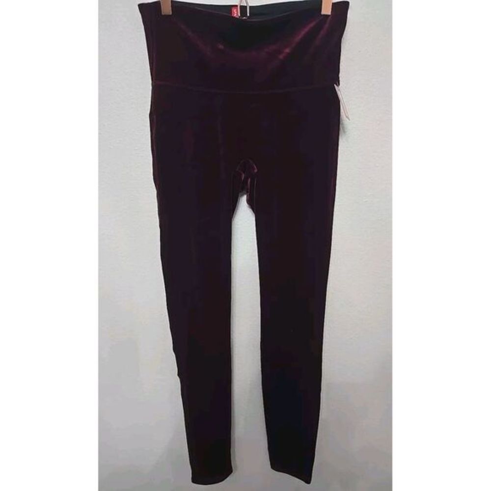 Spanx Women's Size Large Red Velour High Rise Pull On Compression Leggings